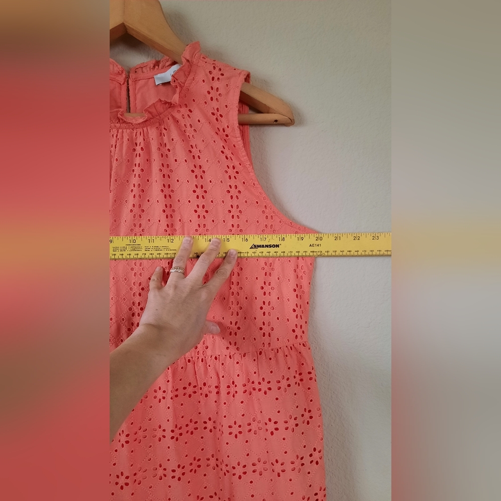 Loft Coral Eyelet Cotton Tiered Sun Dress - Picture 3 of 6